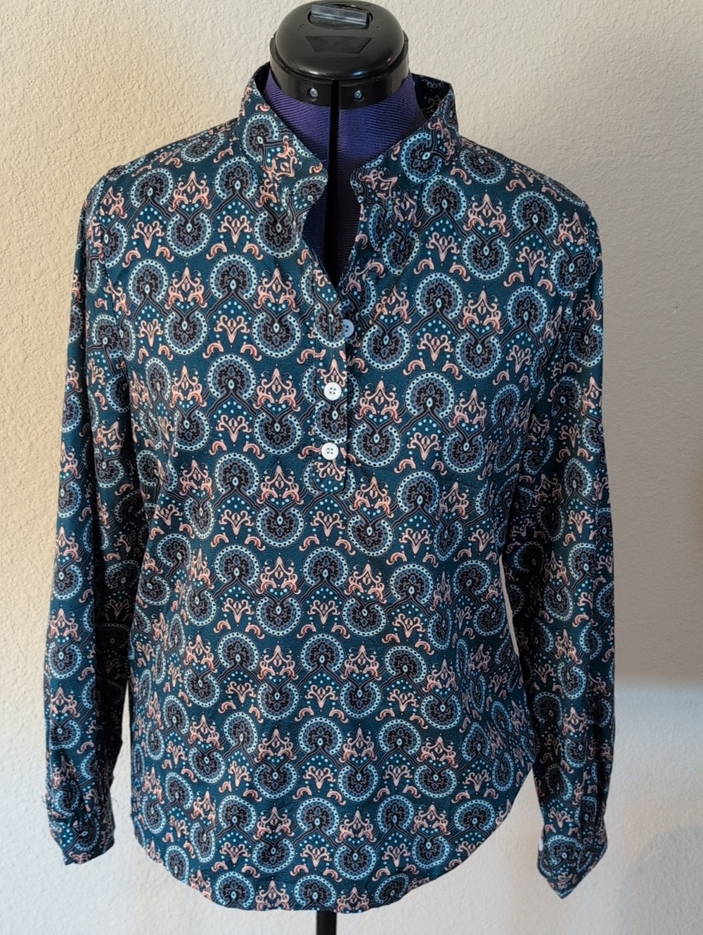MISSLOOK Teal & Pink Paisley Print Button-Front Blouse